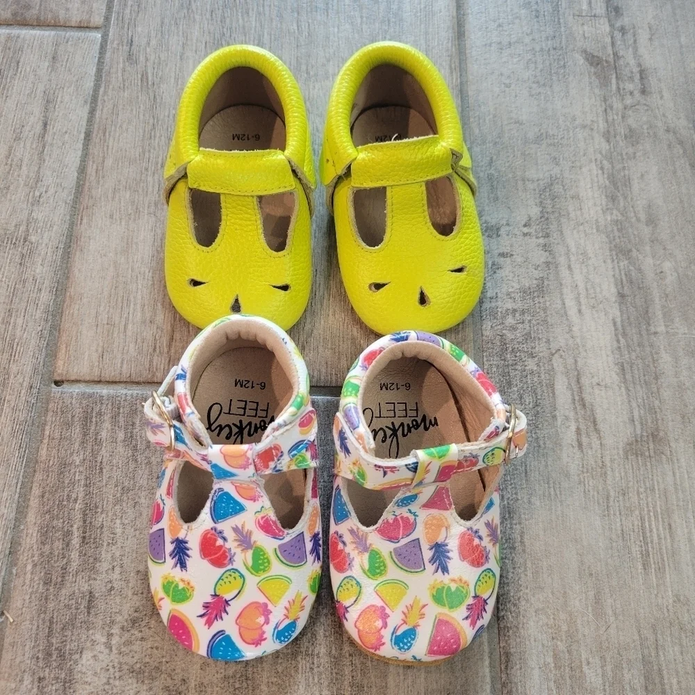 Monkey Feet Leather Flat Shoe Moccasin Bundle Fruit Yellow Baby Size 6-12 Months